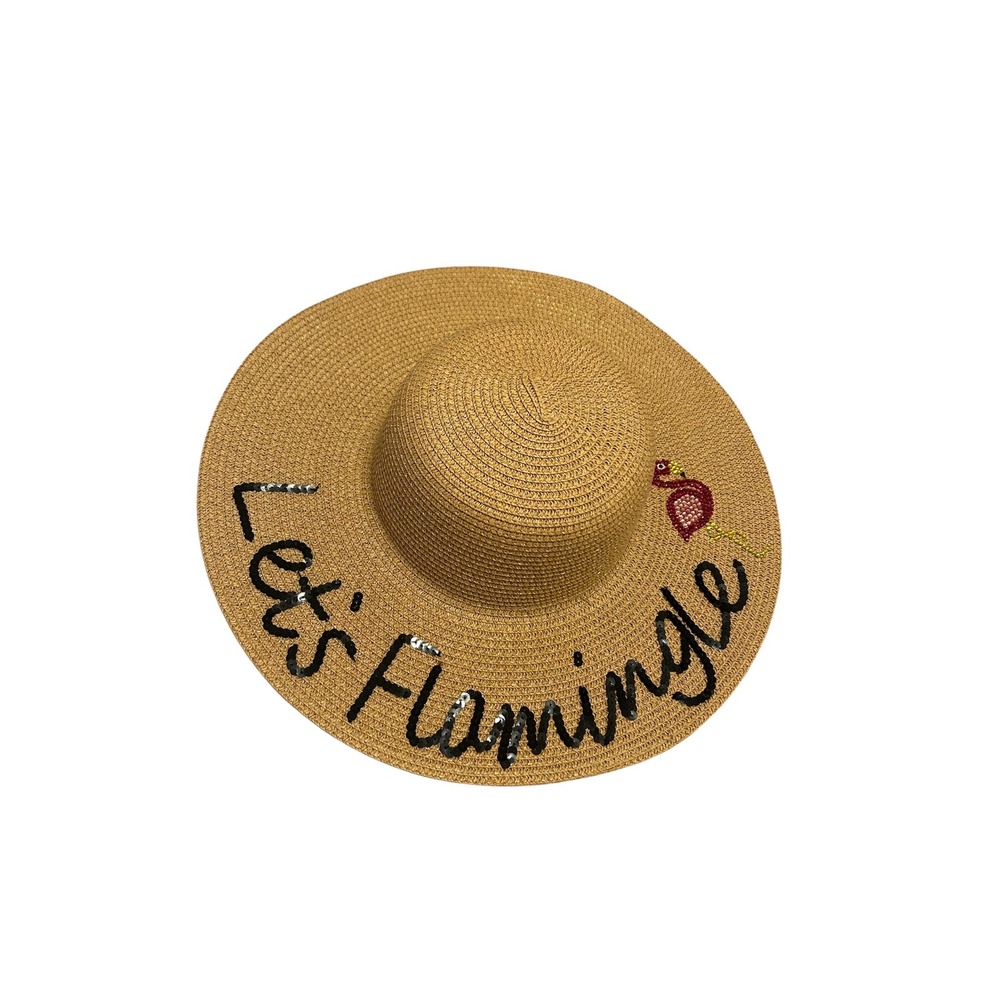 Straw Floppy Hat Let's Flamingle Beach Sun Hat Flamingo vacation resort pool